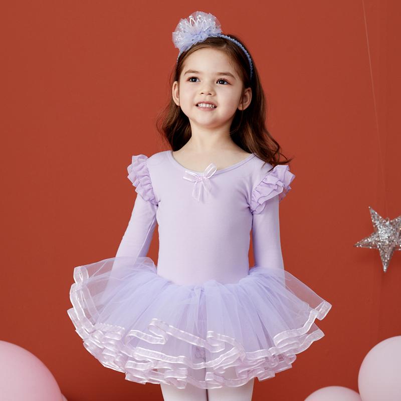 バレエウェア 女の子 キッズ 子供用 秋冬 ダンス服 長袖 レオタード バレエドレス 練習着 レッスン着 発表会衣装 考査 かわいい プリンセス ピンク 紫 青