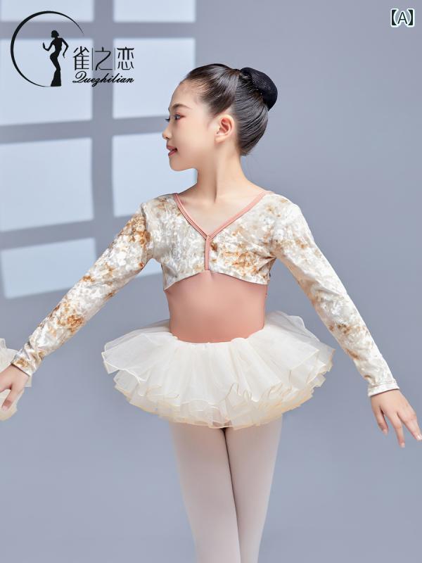 バレエ レオタード 子供 女の子 キッズ 秋冬 ベロア ベルベット ナイロン 長袖 練習着 発表会 レッスン着 体操服 オールインワン 開閉式股下 オレンジピンク ミストパープル アボカドグリーン