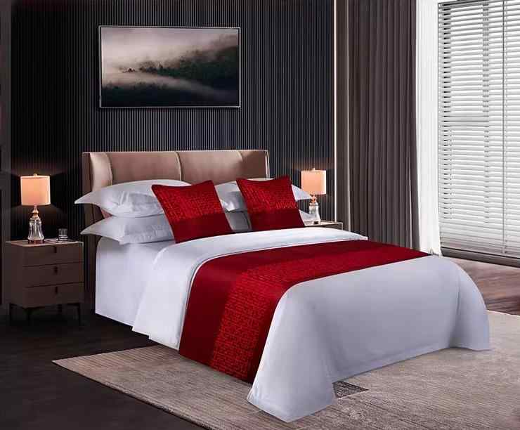 ベッドスロー おしゃれ ホテル 民泊 旅館 客室用 モダン シンプル 山水画 模様 チャイナ風 寝室 インテリア 装飾 来客用 ワインレッド グレー ブルー エレガント