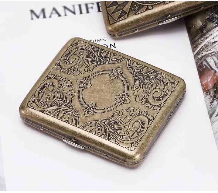 シガレットケース メンズ レディース ブロンズ フラワー 彫刻 レトロ アンティーク 金属製 メタル 鉄製..
