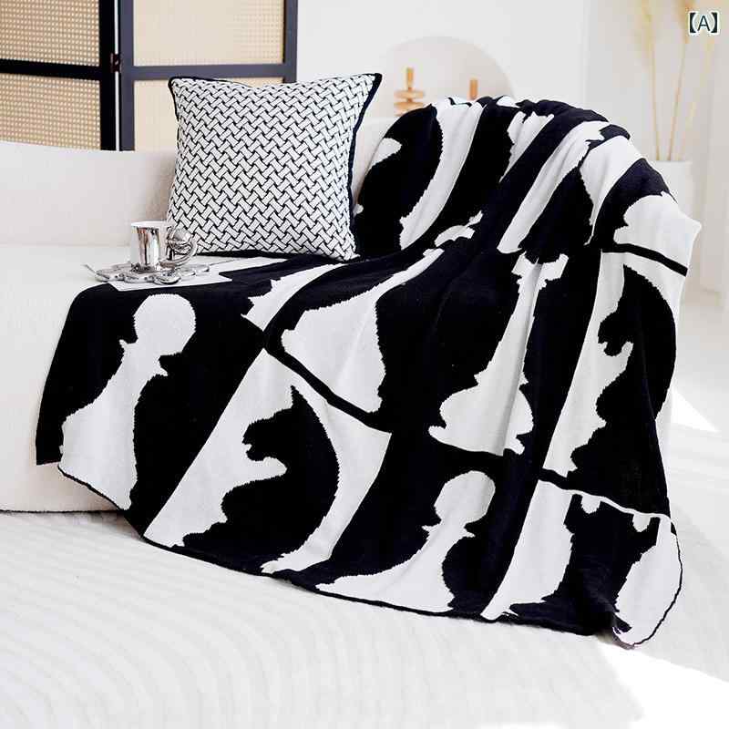 ブランケット ひざ掛け おしゃれ ライトラグジュアリー ニット 冷房対策 ソファカバー 枕 クッション お昼寝 マルチカバー アクリル チェス 千鳥格子柄 模様 普段使い 来客用 インテリア 黒 ブラウン カーキ