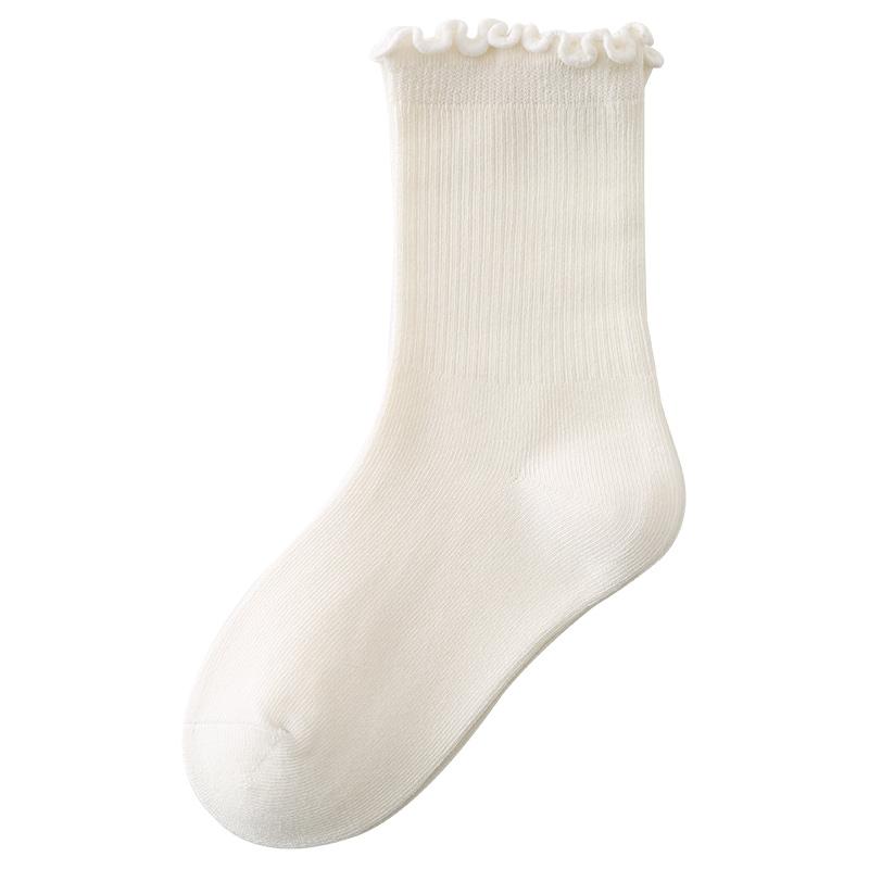 靴下 女の子 キッズ ガールズ 綿 コットン 薄手 ミドル丈 フリル レース かわいい プリンセス 春 秋 スクール ソックス 黒 白