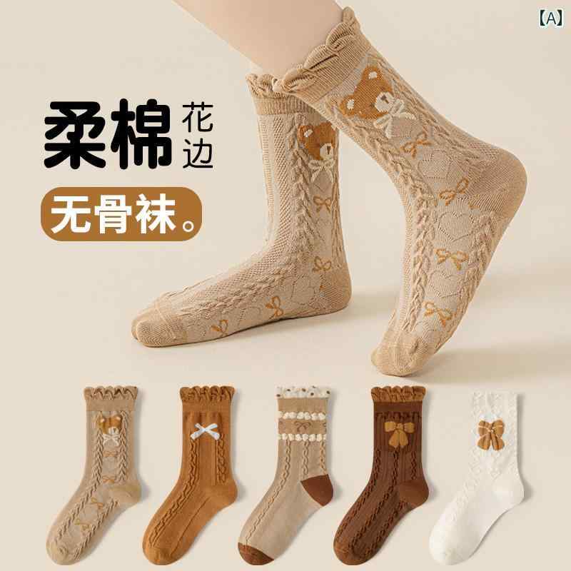 ソックス 女の子 キッズ 秋冬 韓国 プリンセス リボン 無縫製 綿 コーマ綿 ミドル丈 快適 通気性 毛玉になりにくい Aクラス品質 普段使い お出かけ フォーマル 発表会 入学式 卒業式