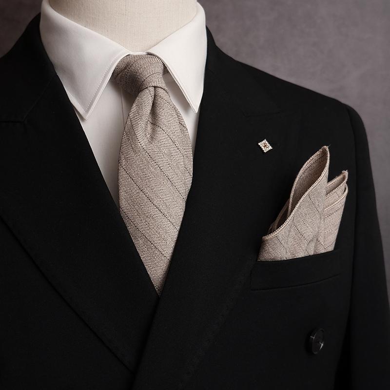 ネクタイ メンズ 男性用 ポケットチーフ セット 混紡 ウール ツイード風 スコットランド チェック柄 6cm幅 超スリムタイ 結婚式 フォーマル ビジネス 礼装 パーティー アプリコット ベージュ系 カジュアルスタイル