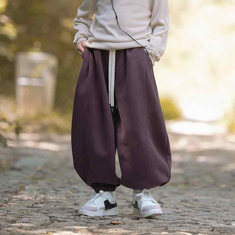 パンツ 男の子 キッズ ジュニア 灯籠パンツ ハーレムパンツ カジュアル ダンス ストリート 春秋 裏起毛 通学 ルームウェア かっこいい 韓国 紫 黒 グリーンコーヒー