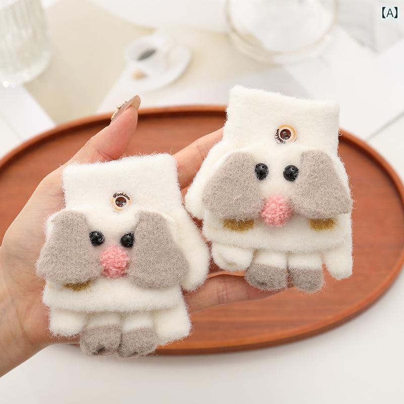 1歳 手袋 ベビー 男の子 女の子 冬 防寒 保温 半指 フィンガーレス ミトン 2WAY かわいい 薄手 フリース 起毛 通園 お出かけ 犬 ペンギン うさぎ 白 青 緑