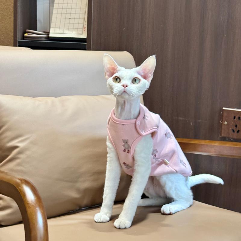 ペットウェア ベスト チョッキ スフィンクス デボンレックス かわいい くま 肩開きボタン 着脱楽々 裏起毛 あったか 保温 腹巻き お腹保護 フリース ベビーフリース 秋冬 ピンク アイボリー