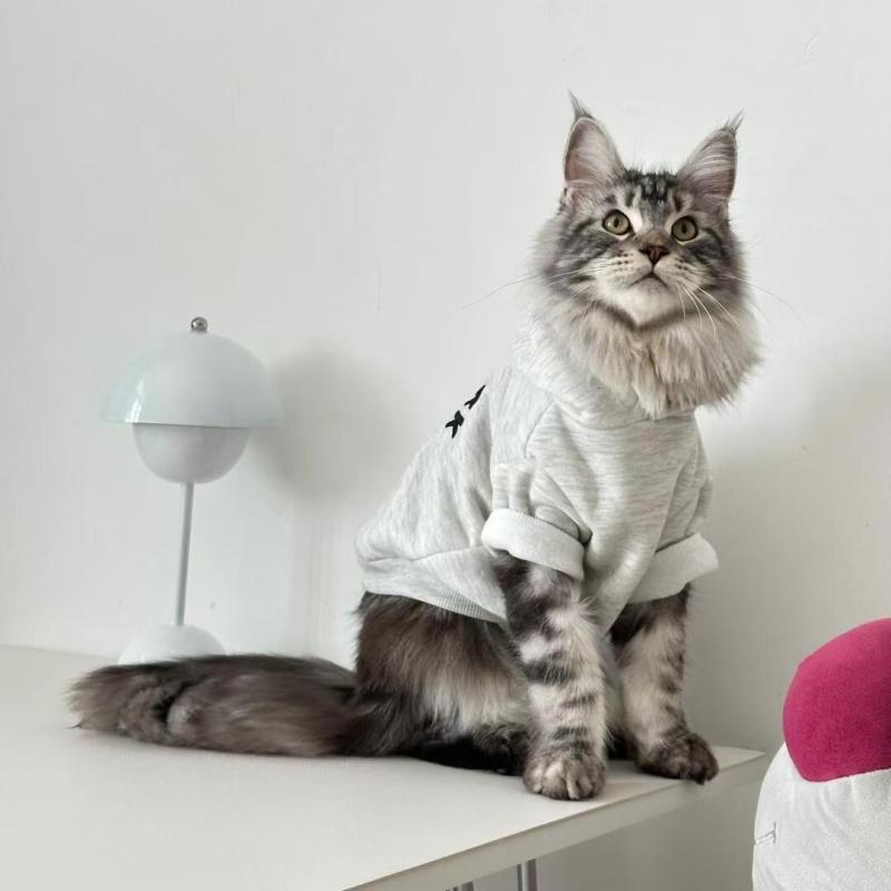 ペットウェア 犬猫兼用 メインクーン ラグドール 小型犬用 冬 防寒 裏起毛 パーカー スウェット フーディー レトロ おしゃれ 服 ウェア グレー ホワイト