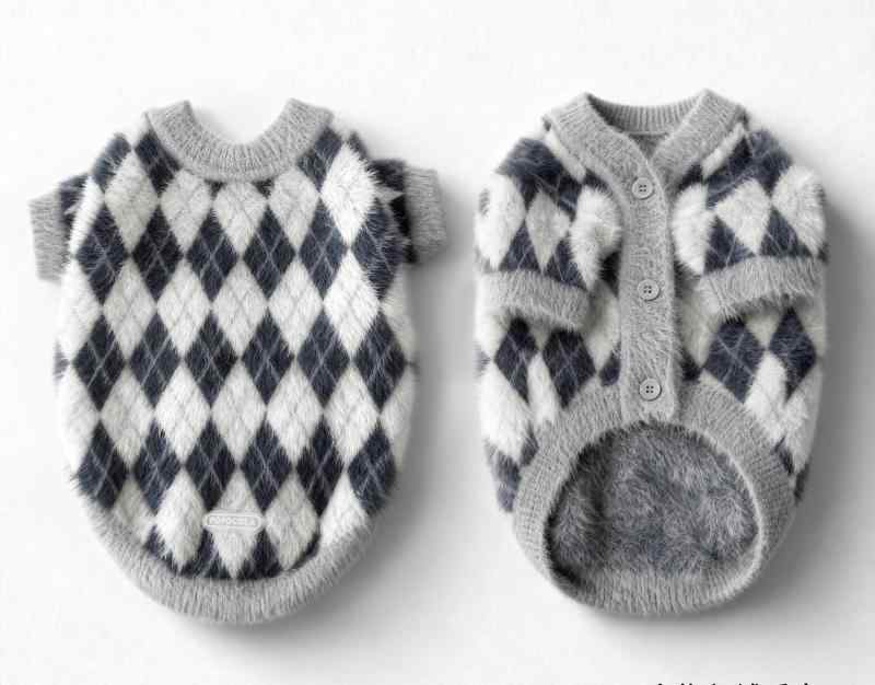 ペットウェア 小型犬 猫用 秋冬 ミンク調 ふわふわ ニット セーター カーディガン 菱形柄 保温 あった..