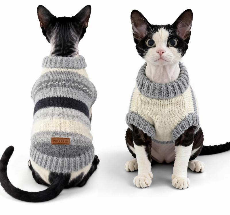 ペットウェア 犬猫用 デボンレックス ラグドール スフィンクス ニット ベスト セーター 保温 防寒 裏起毛 あったか ストライプ ボーダー カジュアル ドッグウェア キャットウェア 秋冬服