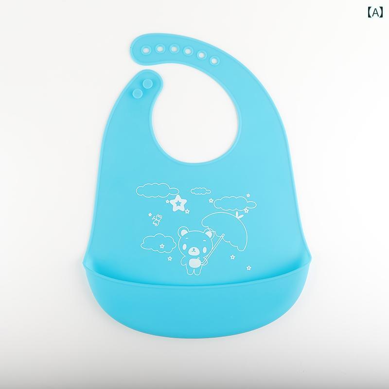 Bibs, Aprons - 食事用エプロン ベビー 男の子 女の子 赤ちゃん シリコン製 ソフト 軽量 防水 撥水 汚れ防止 拭き取り簡単 ポケット付き 大きめ 離乳食 ブルー ピンク