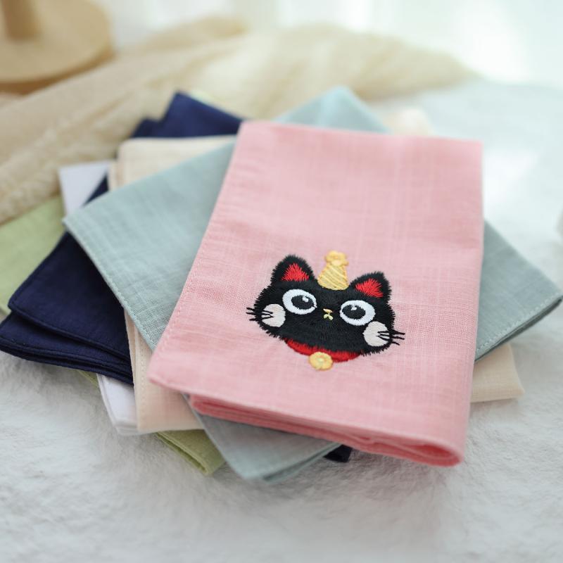 ハンカチ レディース ギフト キッズ かわいい 綿 猫 刺繍 吸水 速乾 普段使い 清潔 やわらか 白 ピンク..