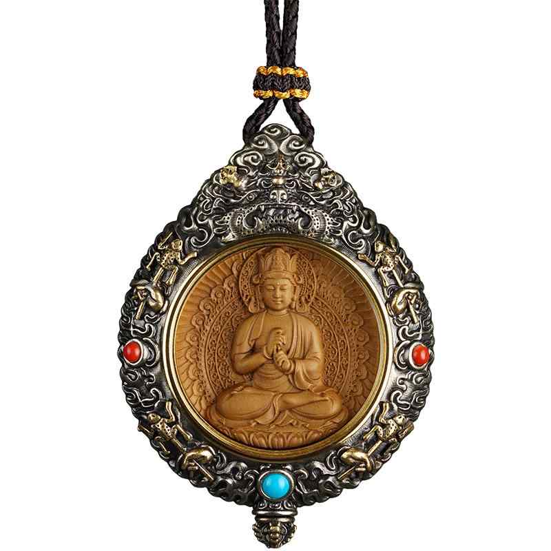 アクセサリー ペンダント おしゃれ ネックレス メンズ レディース 男女兼用 干支 守り本尊 黄財神 普賢菩薩 開運 チベット 合金製 人工宝石 半貴石 豪華 シルバー ゴールド