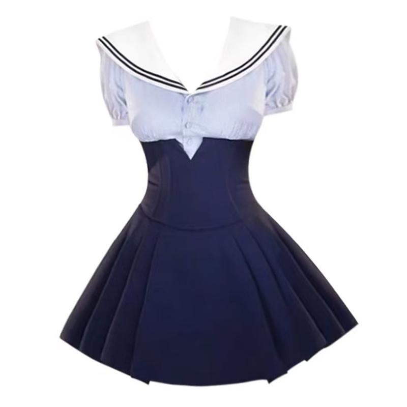 セットアップ レディース JK制服 セーラー服 セーラーカラー トップス プリーツスカート 2点セット スクール 学生 通学 カジュアル 半袖 Vネック 春夏