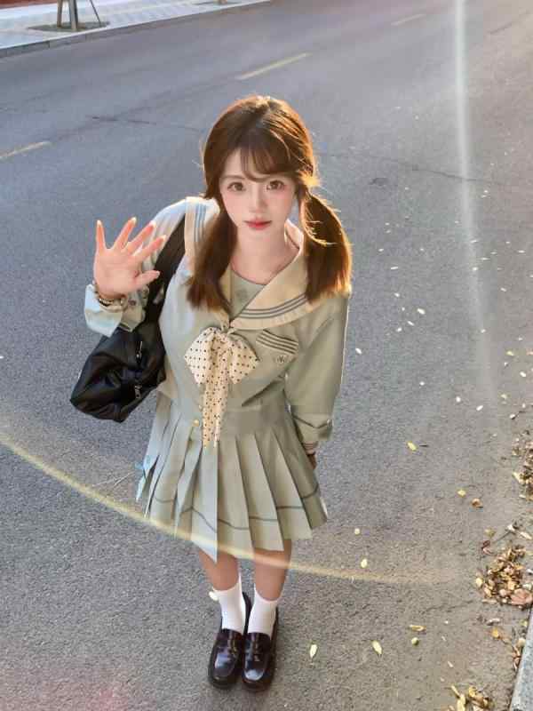 セーラー服 レディース 女性用 ミント ホワイトチョコ JK制服 女子高生 スクール風 学生 長袖 ベーシック 上下セット オールシーズン 短丈 ミディ丈 フォーマル カジュアル