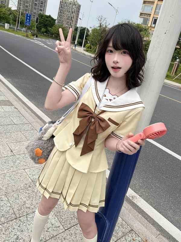 乐天商城 - セーラー服 レディース 学生服 JK制服 スクール風 かわいい 半袖 ショート丈 プリーツスカート セットアップ 春夏 薄手 ポリエステル 快適 通気性