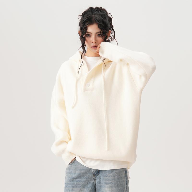 ニット パーカー メンズ レディース フード プルオーバー 秋冬 ゆったり ビッグシルエット オーバーサイズ 韓国 カジュアル セーター トップス カットソー 普段使い ポリエステル ブラック クリーム グレー