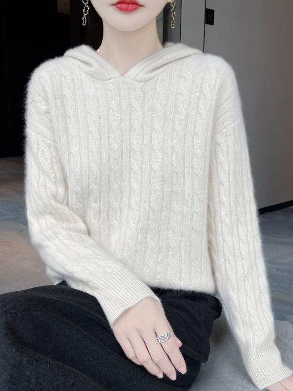 セーター レディース 女性用 フード付き ケーブル編み ウール 厚手 ゆったり ルーズフィット ニットトップス 長袖 暖かい 防寒 通勤 普段使い カジュアル 秋冬 灰 米 桜