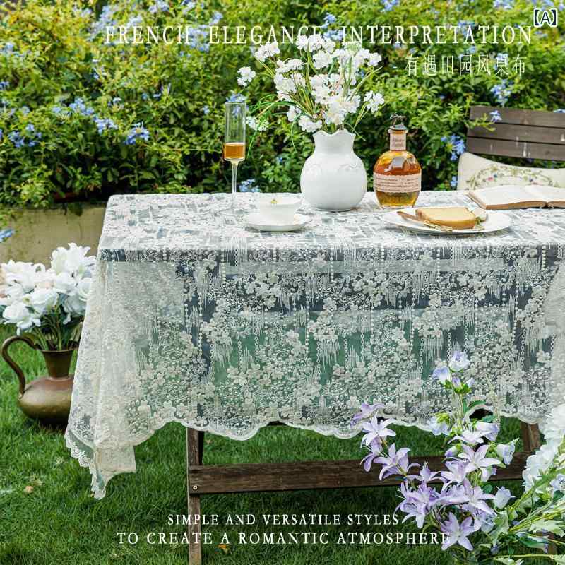 テーブルクロス 白 グラデーション レース 刺繍 花柄 ロマンティック フレンチ カントリー風 円形 長方形 ダイニング 食卓 ローテーブル コーヒーテーブル サイドテーブル マルチカバー