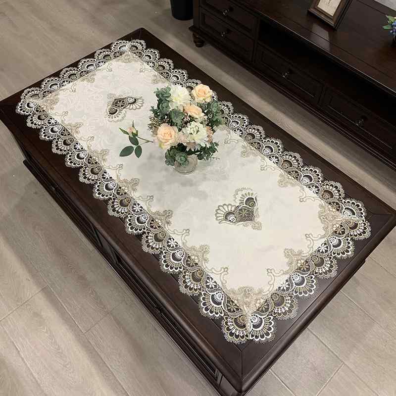 テーブルクロス 長方形 リビング 食卓用 北欧 ヨーロピアン カントリー レース 布製 彫刻風 白 アイボリー ライトカーキ テーブルマット
