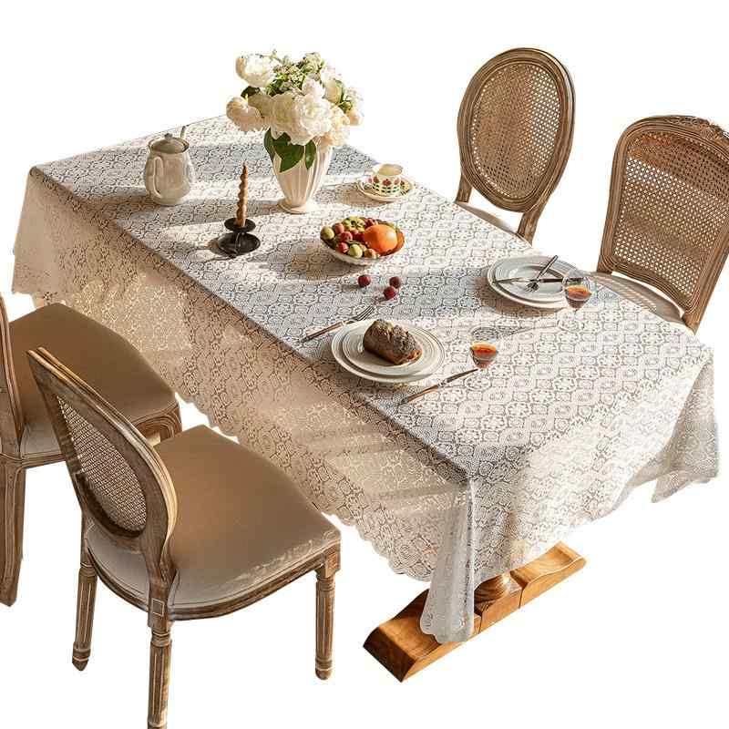 テーブルクロス レース フレンチ 長方形 白 黒 透かし彫り カットワーク ポリエステル 耐久性 エレガント おしゃれ 上品 食卓カバー ダイニング リビング テーブルマット モダン 装飾