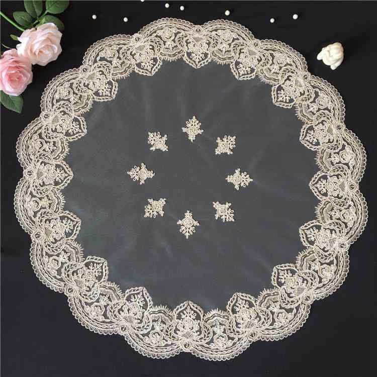 テーブルクロス 白 シャンパンゴールド ブラウン 北欧風 モダンアメリカン メッシュ レース 刺繍 植物花柄 丸テーブル コーヒーテーブル エアコン 冷蔵庫 ティーセット マルチカバー