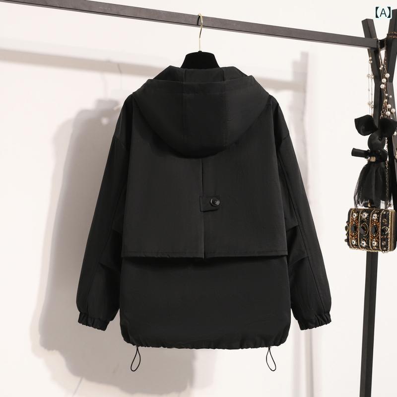 ジャケット レディース ワーク風 フード付き ショート丈 ウィンドブレーカー プラスサイズ ビッグサイズ ゆったり 体型カバー 着痩せ効..