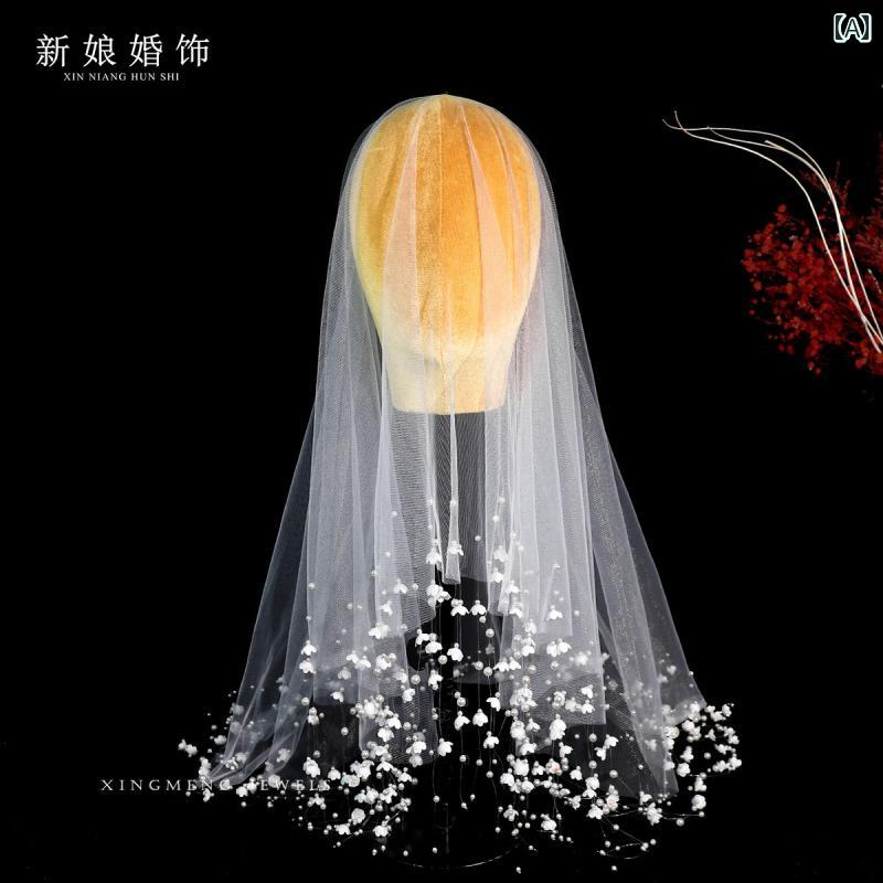 ブライダル ヘッドドレス パール スズラン タッセル 花嫁用 ウェディングベール 結婚式 前撮り 撮影小物 ロング丈 エレガント 上品 装飾品