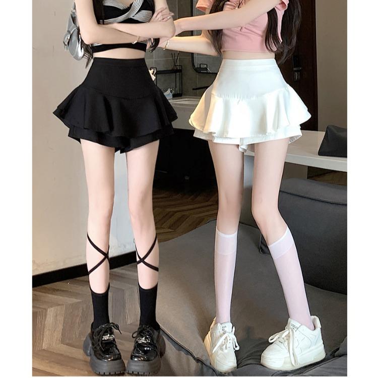 スカート レディース 女性用 大きいサイズ プラスサイズ ぽっちゃりさん 低身長向け 洋ナシ体型カバー 夏 ハイウエスト Aライン フレア ミニ丈 ショート丈 ふんわり 着痩せ スタイルアップ 通勤 韓国 黒 白