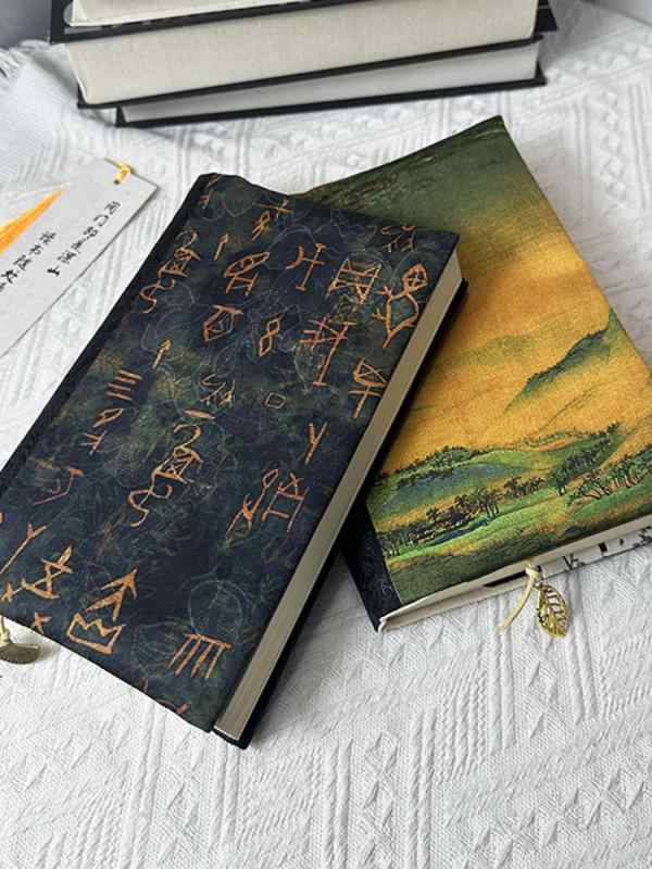 ブックカバー おしゃれ ギフト 布 調節可能 手帳 ノート 日記帳 読書 文庫本 A5 山 風景 チャイナ風 甲文 リーフ 装飾 チャーム