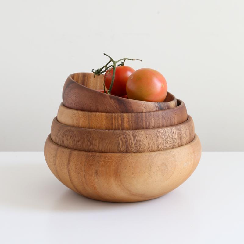サラダボウルおしゃれ シンプル アカシア 和風 無垢材 家庭用 ホテル 断熱 スープ ラーメン どんぶり ..