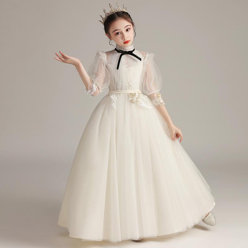 樂天商城 - ドレス キッズ 女の子 白 チュール プリンセス ボリューム ロング 大きいサイズ 発表会 結婚式 フォーマル お呼ばれ パーティー 演奏会 ポリエステル コットン 春秋