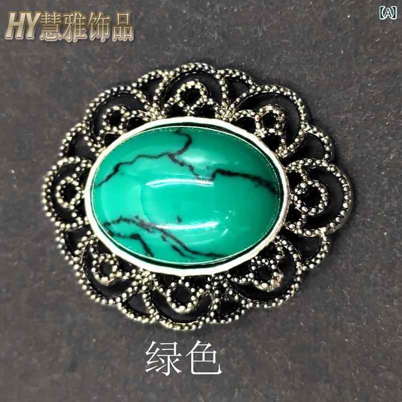 アクセサリーパーツ チベットシルバー 樹脂 ターコイズ 埋め込み ハンドメイド DIY 素材 モンゴル族 チベット族 民族調 エスニック 装飾品 服飾 手芸 材料 合金製 メッキ加工 アンティークシルバー グリーン レッド ブルー