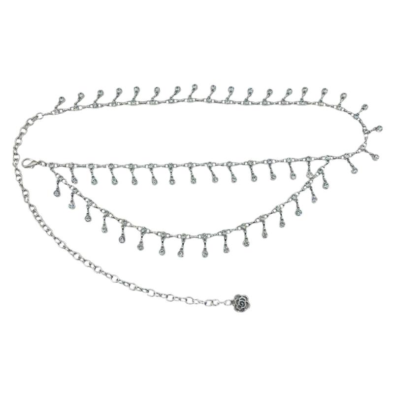 ウエストチェーン レディース 女性用 韓国 メタル ラインストーン フリンジ ベルト アクセサリー ベリーダンス スカート ドレス パーティー フォーマル ファッション 万能 光沢 シルバー 合金 春夏(4.0)