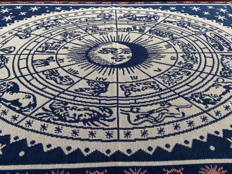 タロットクロス 十二星座柄 星月 太陽神 綿麻 コットンリネン 占い カードゲーム ボードゲーム用 正方形 シンプルモダン インテリア 瞑想 両面仕様