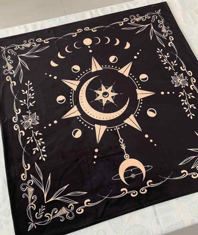 タロットクロス 月の満ち欠け 星座 七芒星 神聖幾何学模様 厚手 フランネル ベルベット 占い 儀式用 祭壇用 スピリチュアル 神秘的 テーブルクロス マット インテリア