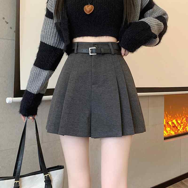 キュロット レディース ハイウエスト プリーツ ウール混 ツイード ゆったり ワイド ショート丈 ポケット付き ファスナー 普段使い オフ..