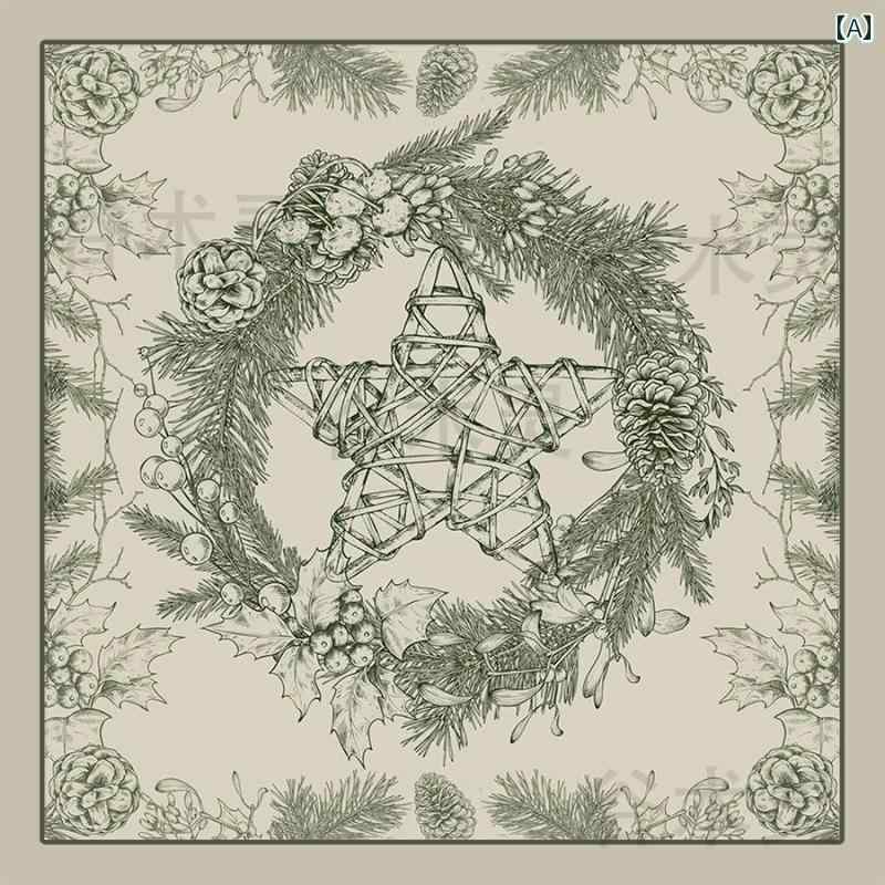 テーブルクロス 厚手 フランネル タロットカード タロット占い用 スケッチ風 デッサン調 松葉 枝 五芒星柄 植物花柄 正方形 タロットマット タロットクロス オカルト スピリチュアル インテリア グリーン系