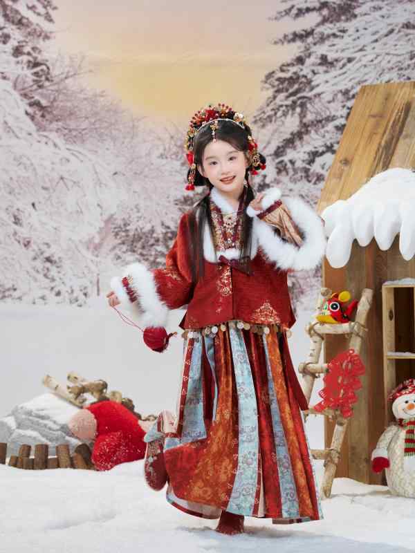 漢服 キッズ 女の子 中国伝統 正月祝い着 コート ワンピース 2点セット 厚手 ポリエステル 冬服