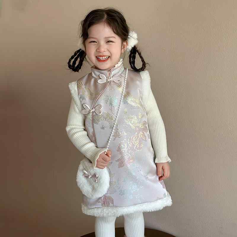 チャイナドレス 女の子 ベビー キッズ ワンピース 上下セット 新チャイナ風 中綿入り キルティング 刺..