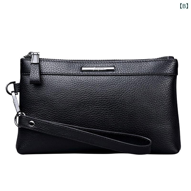 クラッチバッグ メンズ 男性用 本革 牛革 ソフトレザー シンプル カジュアル ビジネス おしゃれ 普段使い ハンドバッグ セカンドバッグ 鞄 内ポケット ファスナーポケット カード入れ 小銭入れ カーキ ブラック