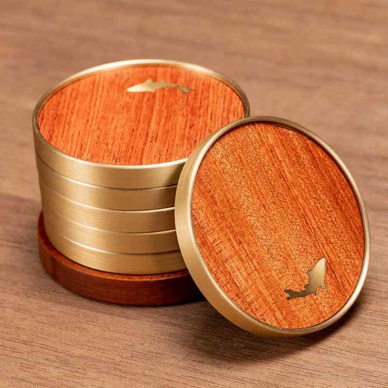 コースター 真鍮 無垢材 木製 ライトラグジュアリー モダンチャイニーズ 茶道 カップマット 茶碗置き ..