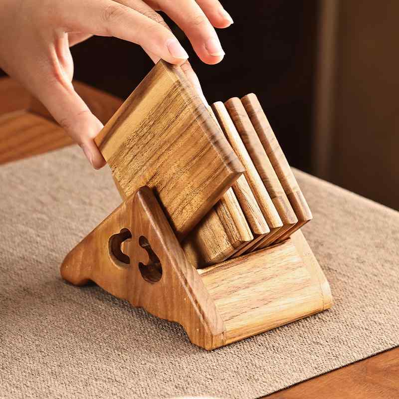 コースター レトロ 無垢材 木製 ウッド 断熱 卓上マット 茶道 和風 軽やか 木 茶托 コーヒー ティーカ..