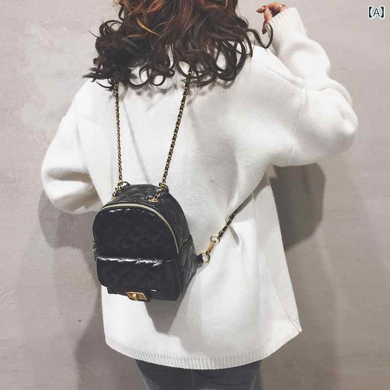 リュックサック レディース ミニ バックパック キルティング チェーン フェイクレザー 軽量 撥水加工 おしゃれ カジュアル 普段使い 小型 コンパクト デイパック 鞄 ブラック ホワイト シルバー(4.0)