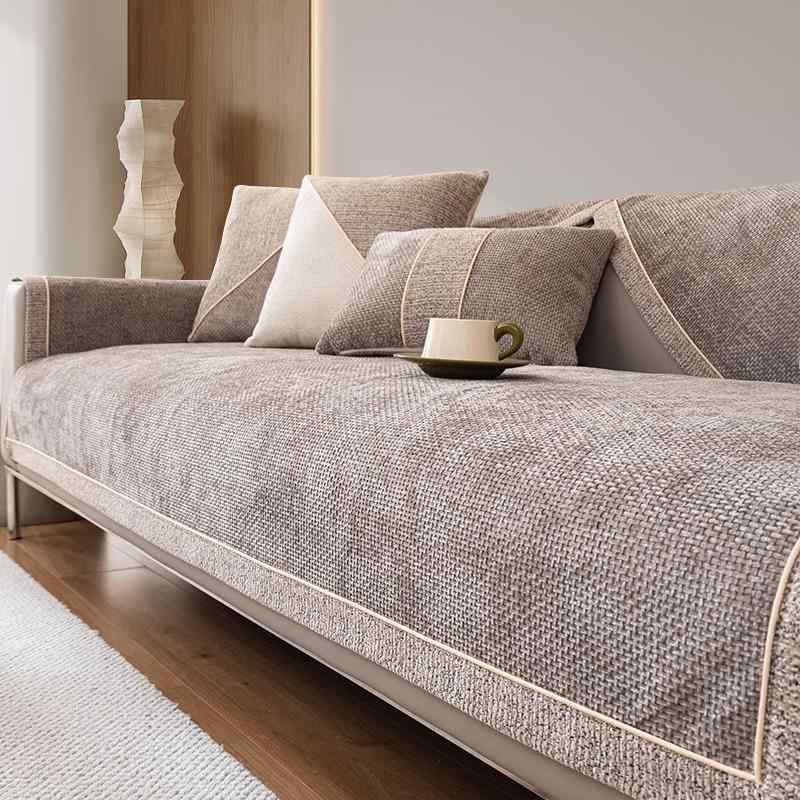 Sofa Covers - ソファパッド 本革ソファ向け シェニール オールシーズン モダン 滑り止め 洗濯機OK 引っかき傷防止 ソファカバー キャメル ライトグレー ダークグレー