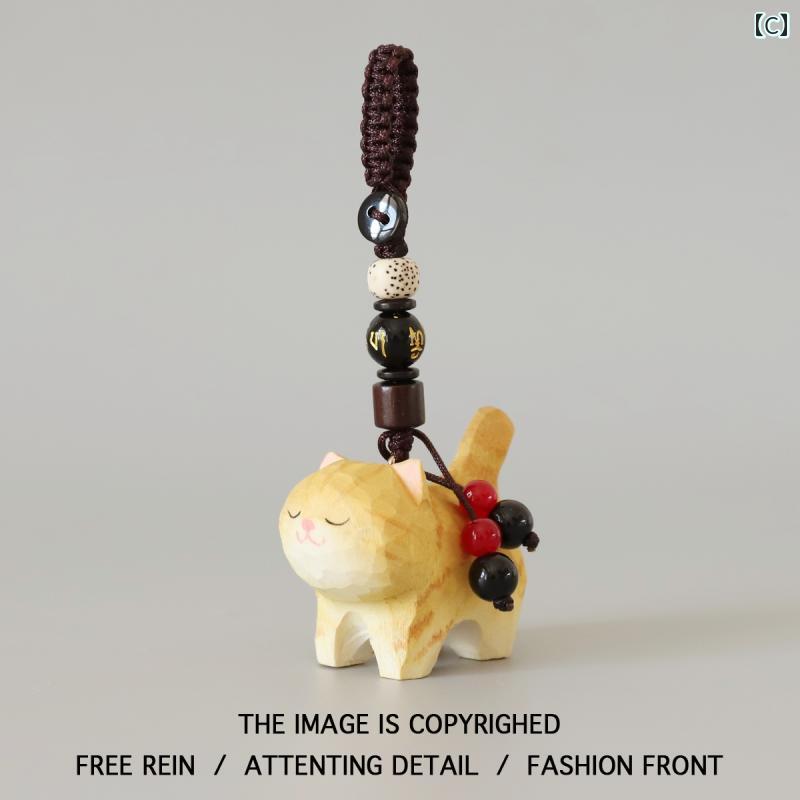 キーホルダー レディース 女性用 猫 子猫 手作り 木彫り 木製 バッグチャーム ストラップ リュックサック用 おしゃれ かわいい ユニーク 動物モチーフ 金漸層 誕生日プレゼント ギフト [3]