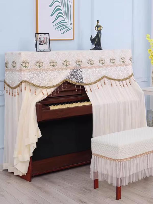 ピアノカバー アップライト フルカバー スツールカバー セット 刺繍 レース 裏地付き シンプル モダン ..