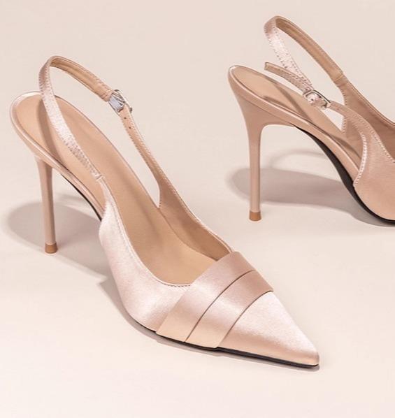Women'S Shoes - サンダル レディース パンプス ハイヒール スティレットヒール ポインテッドトゥ フレンチスタイル エレガント ヌードカラー 肌 春夏 結婚式 パーティー オフィス 通勤 普段使い 上品 きれいめ サテン 調 ゴム底