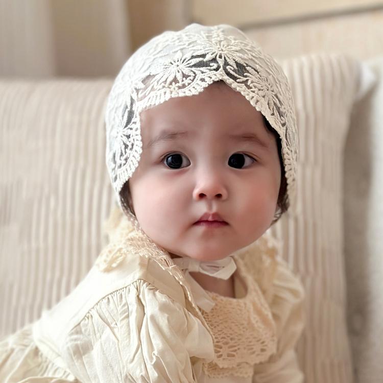 ベビー 女の子 帽子 レース フリル プリンセス風 宮廷帽 ボンネット 日よけ 薄手 綿 コットン 春夏 お..
