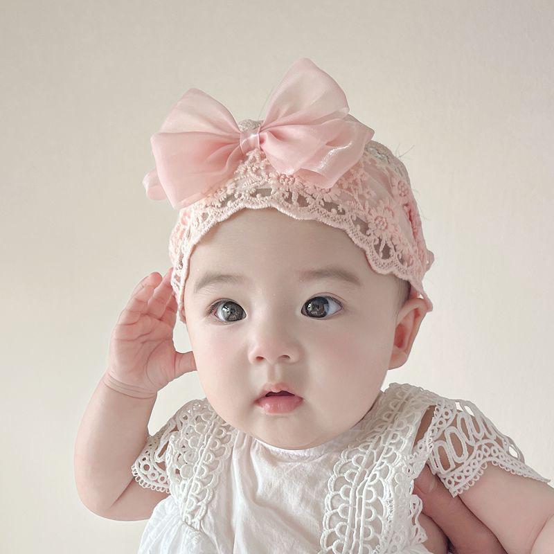 帽子 女の子 ベビー 新生児 赤ちゃん プリンセス 大泉門保護 サンバイザー リボン レースフリル 通気性..